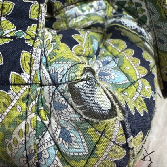 Vera Bradley Quilted Mini Backpack Purse Green Navy Blue - Picture 4 of 8